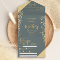 Chic gold glitter confetti sage green wedding