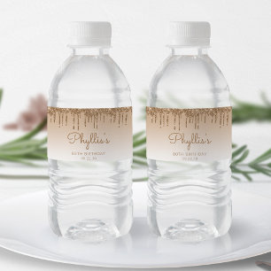 Chic Gold Glitter Drip 80th Birthday Party Water Bottle Label