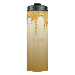 Chic Gold Glitter Drips Name Thermal Tumbler
