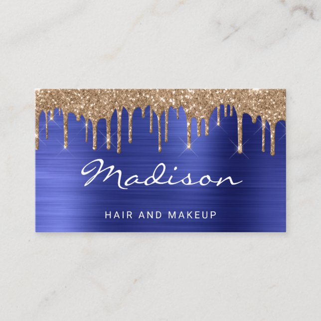 Chic Gold Glitter Drips Stylist Business Card (Front)