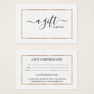 Chic Gold Glitter Frame Gift Certificate Card