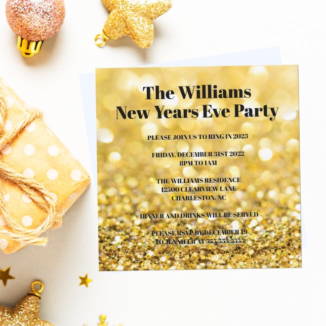 Chic Gold Glitter Glam 2025 New Years Eve Party Invitation (Creator Uploaded)