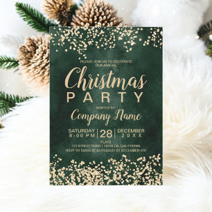 Chic gold glitter green corporate Christmas party Invitation