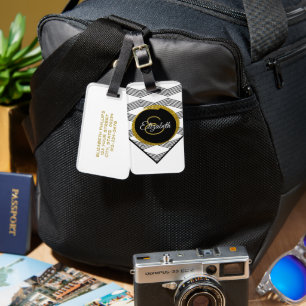 Chic Gold Glitter Initial Letter Monogram Luggage Tag