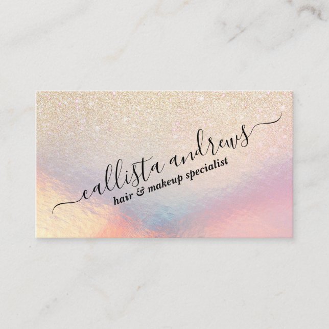 Chic Gold Glitter Iridescent Holographic Gradient Business Card (Front)