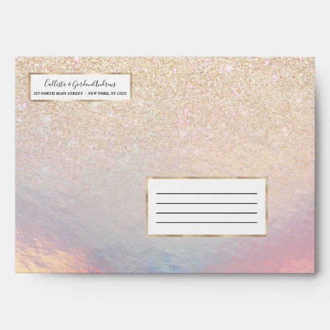 Chic Gold Glitter Iridescent Holographic Gradient Envelope (Front)