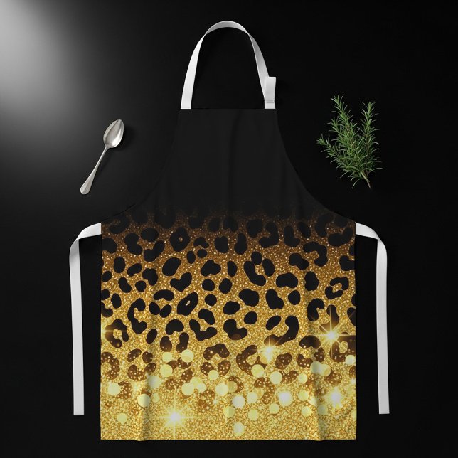 Chic Gold Glitter Leopard Print Pattern Apron (Creator Uploaded)