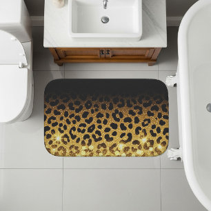 Chic Gold Glitter Leopard Print Pattern Bath Mat