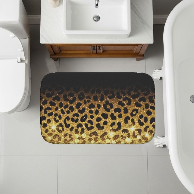 Chic Gold Glitter Leopard Print Pattern Bath Mat (Creator Uploaded)