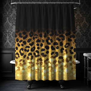 Chic Gold Glitter Leopard Print Pattern Shower Curtain