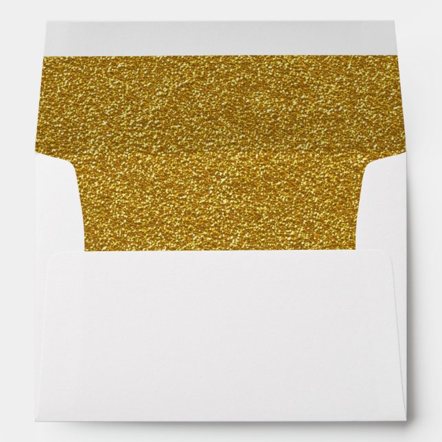 Chic Gold Glitter Lined Custom Wedding Envelope (Back (Bottom))