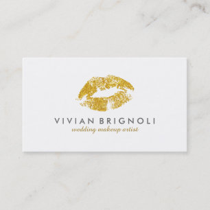 Chic Gold Glitter Lips Wedding Makeup Artis Business Card