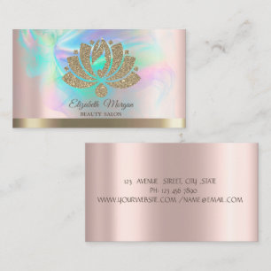 Chic Gold Glitter Lotus Holographic Ink Rose Gold Business Card