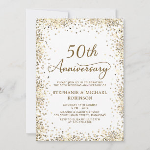 Chic Gold Glitter Photo 50th Wedding Anniversary Invitation