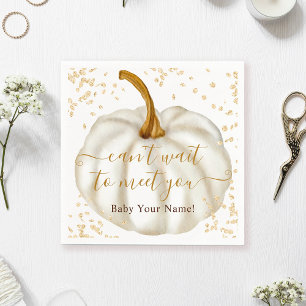 Chic gold glitter pumpkin watercolor baby shower napkin