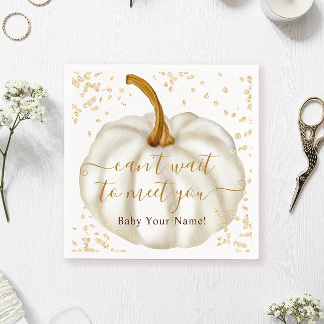 Chic gold glitter pumpkin watercolor baby shower napkin (Chic gold glitter pumpkin watercolor baby shower napkins)