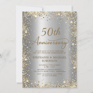 Chic Gold Glitter Silver 50th Wedding Anniversary Invitation