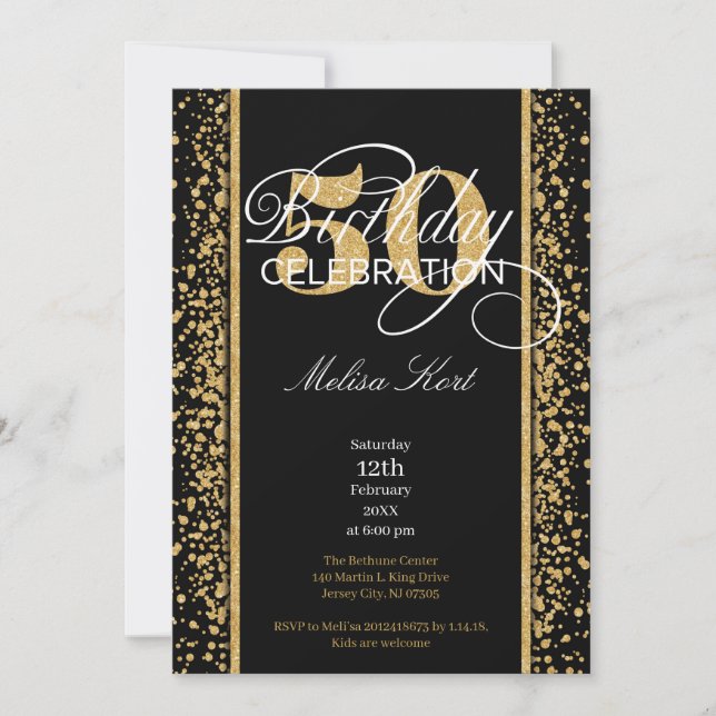 Chic Gold glitter sparkles black 50th birthday Invitation (Front)