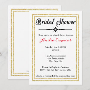 Chic Gold Glittered Trim -Bridal Shower Invitation