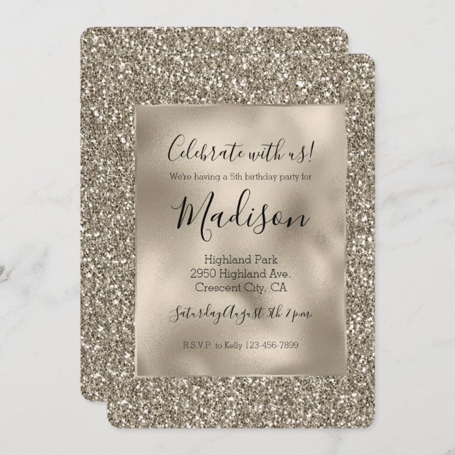 Chic Gold Glitz Stylish Glam Glitter Invitation (Front/Back)