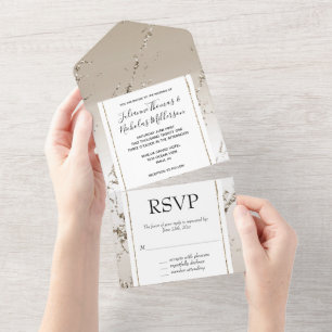 Chic Gold Glitzy Marble All In One Invitation