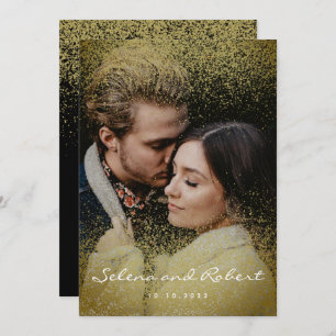Chic Gold Gold Glitter Overlay Photo Wedding Invitation