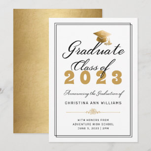 Chic Gold Grad Cap White Graduate Class of 2023 Announcement