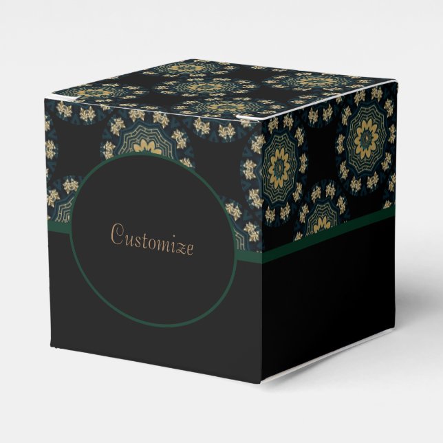 Chic Gold & Green Asian Style Cube 2 Favour Box (Front Side)