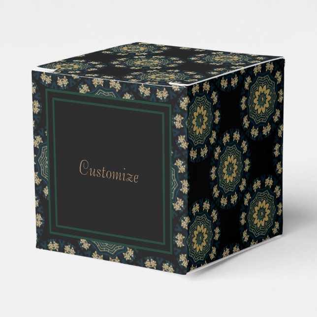Chic Gold & Green Asian Style Cube 3 Favour Box (Front Side)