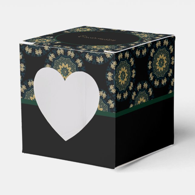Chic Gold & Green Asian Style Heart 2 Favour Box (Front Side)