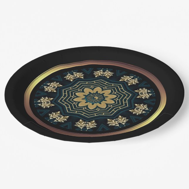 Chic Gold & Green Asian Style Paper Plate (Angled)
