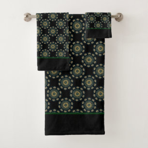 Chic Gold & Green Asian Style Pattern 2 Bath Towel Set