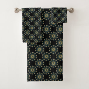 Chic Gold & Green Asian Style Pattern Bath Towel Set