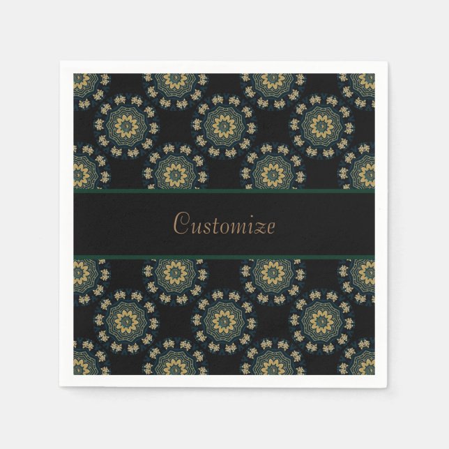 Chic Gold & Green Asian Style Pattern Napkin (Front)