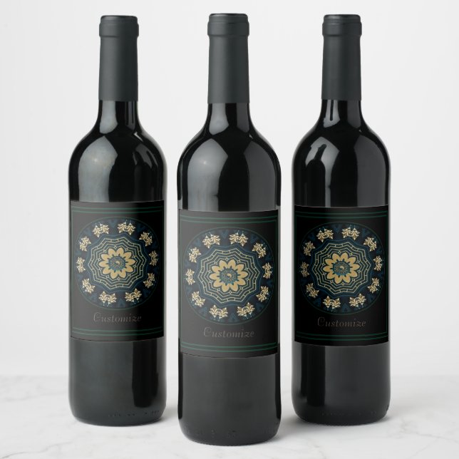 Chic Gold & Green Asian Style Wine Label (Bottles)