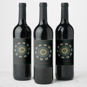 Chic Gold & Green Asian Style Wine Label