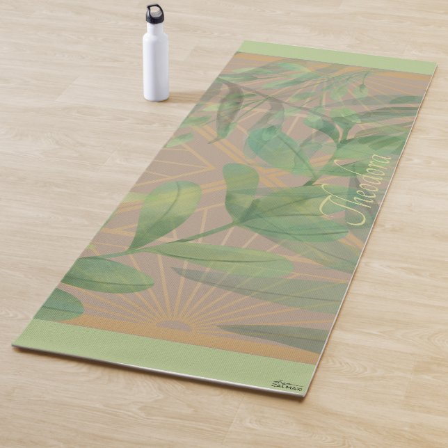 Chic Gold Green Leaf Abstract Gold Pattern Yoga Mat (In Situ)
