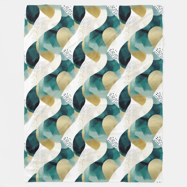 Chic Gold Green White Abstract Fleece Blanket (Front)