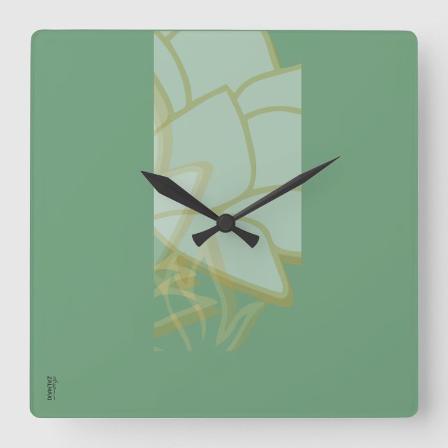 Chic Gold Green White Abstract Square Wall Clock (Front)