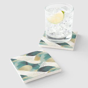 Chic Gold Green White Abstract Stone Coaster
