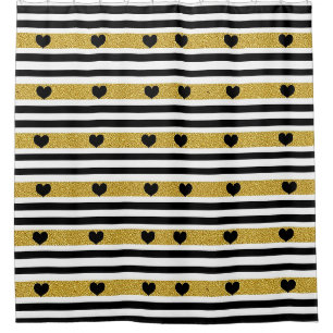 Chic Gold Heart Monochrome Pattern Shower Curtain