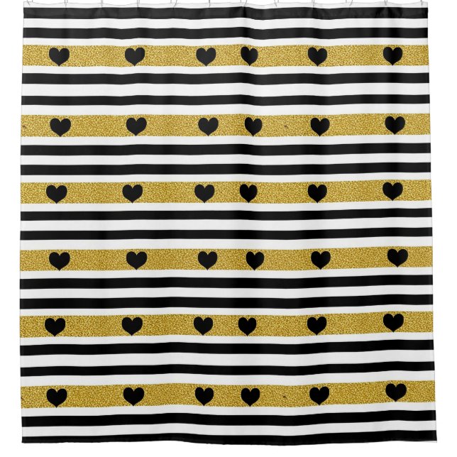 Chic Gold Heart Monochrome Pattern Shower Curtain (Front)