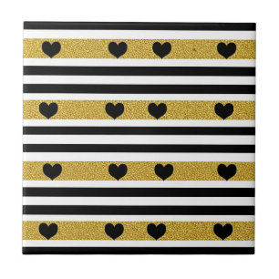 Chic Gold Heart Monochrome Pattern Tile