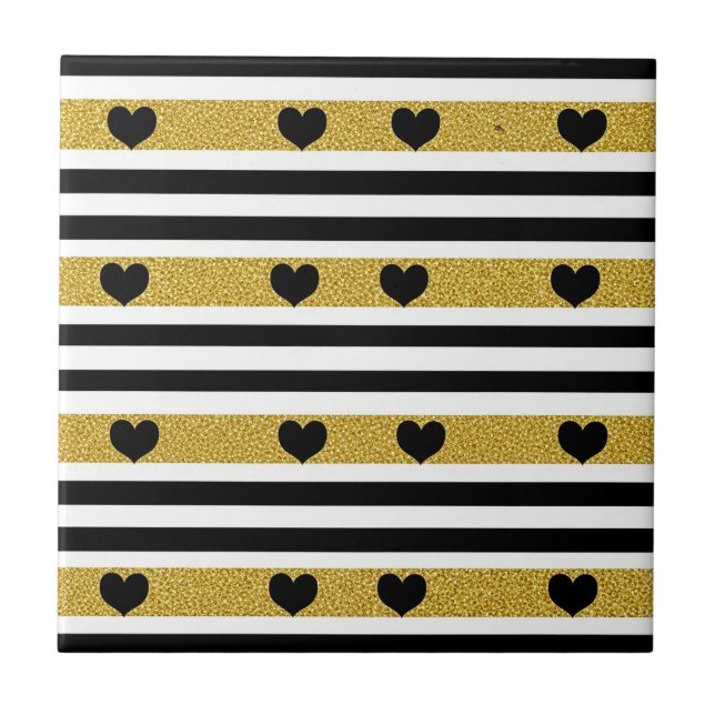Chic Gold Heart Monochrome Pattern Tile (Front)