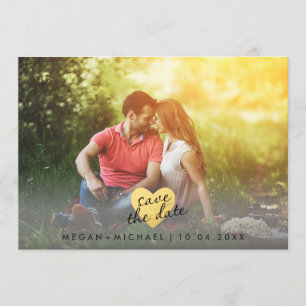 Chic Gold Heart Save the Date Photo Card