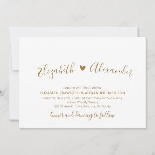 Chic Gold Heart Script All in One QR Code Wedding Invitation