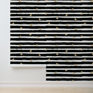 Chic Gold Hearts Black Lines Room Wallpaper