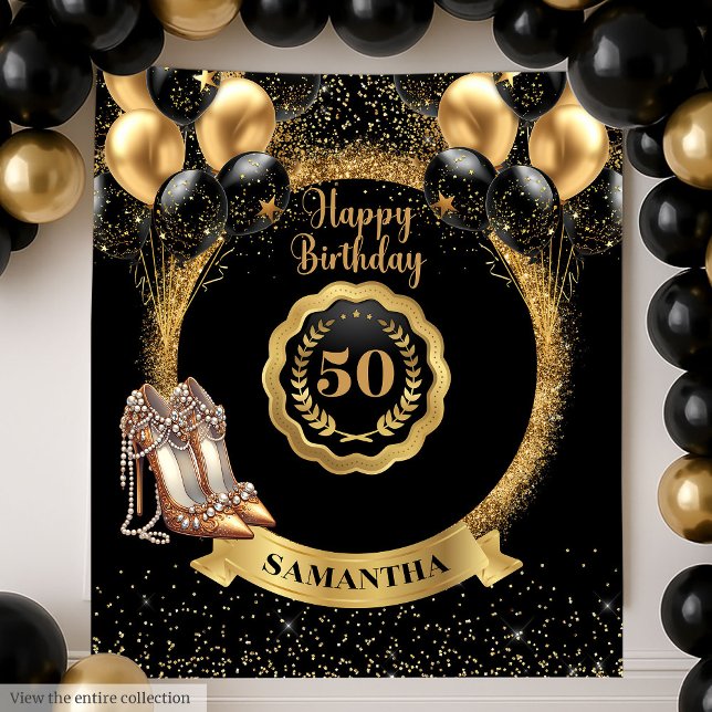 Chic Gold High Heels 50th Birthday Backdrop Tapestry (Chic Gold High Heels 50th Birthday Backdrop)