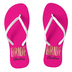 Chic Gold Hot Pink Bride Wedding Bachelorette Jandals