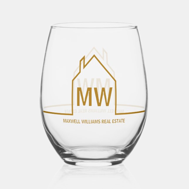 Chic Gold House Real Estate Company Realtor Gift Stemless Wine Glass (Front)